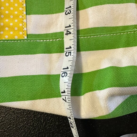Vintage New Kirra White Canvas Bag with Green Stripes Yellow Trim Purse Beach - Picture 9 of 12